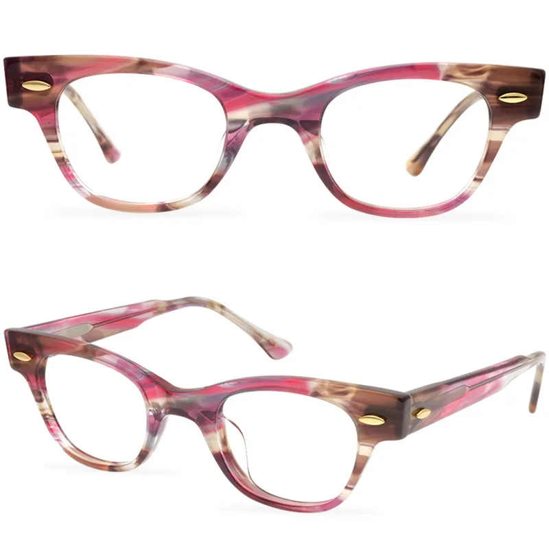 European and American Fashion Cat-Eye Women's Glasses Frame Plate Flat Glasses Retro Plaid Pattern Glasses Can Be Equipped with Lenses