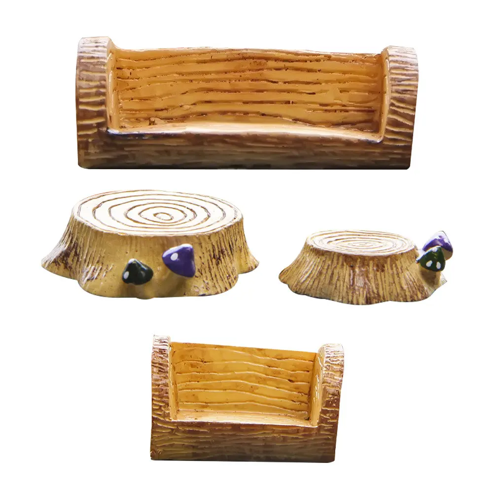 Miniature Resin Tree Stump Set 4 Piece Fairy Garden Terrarium Micro Landscape Plant Pot Ornament Decor