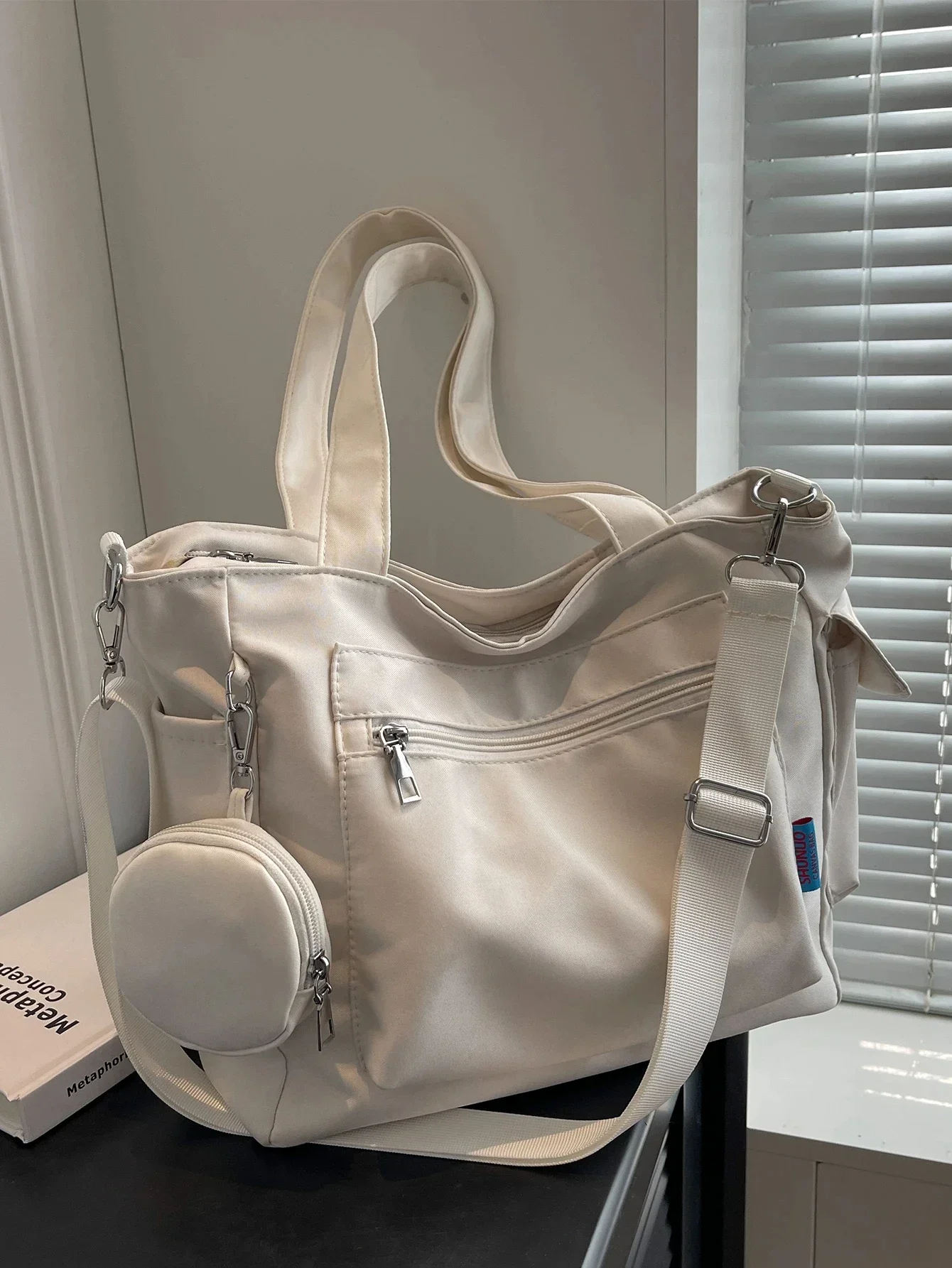 

Large Capacity Unisex Tote Bag With Coin Purse, College Style Middle School Student Schoolbag Casual Bag Crossbody Shoulder Bag