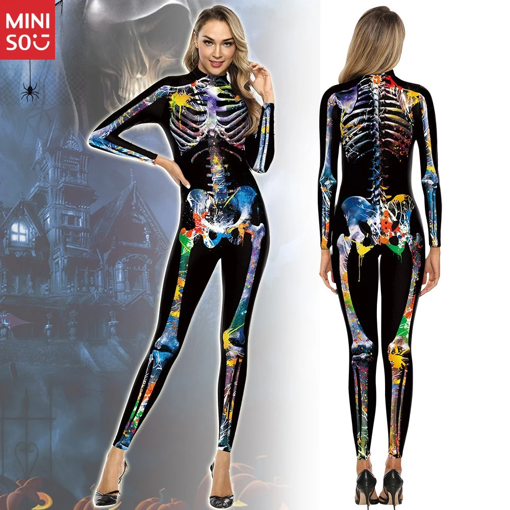 

Miniso 2025 Million New Colorful Paint Skeleton Digital Printing Long-sleeved Party Costume
