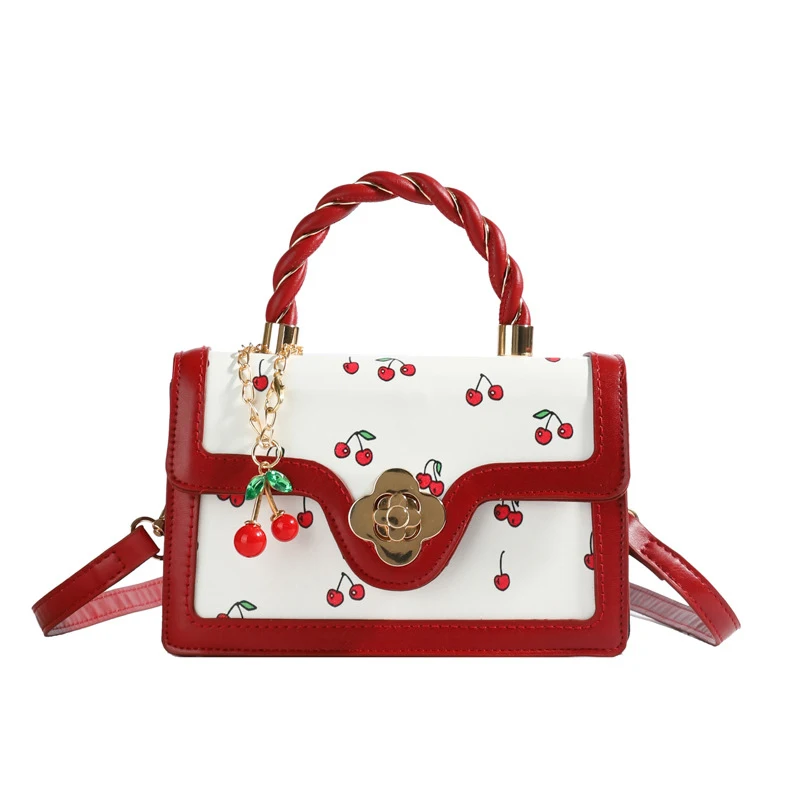 Süße Umhängetasche Mode Kirsche Drucken Top-Griff Damen Luxus Quadratische Schulter Tasche Frauen Hohe Qualität Sling Geldbörse – Detail 27