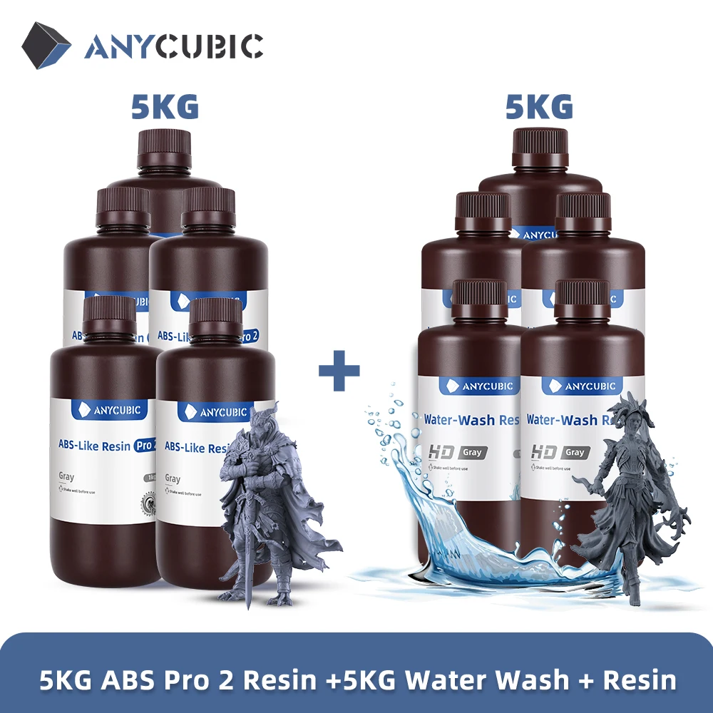 Anycubic 10KG ABS Pro 2+Water-Wash 14K High Precision Resin For Photon 3D Printer 405nm Rapid UV-Curing Photopolymer Resin 1KG