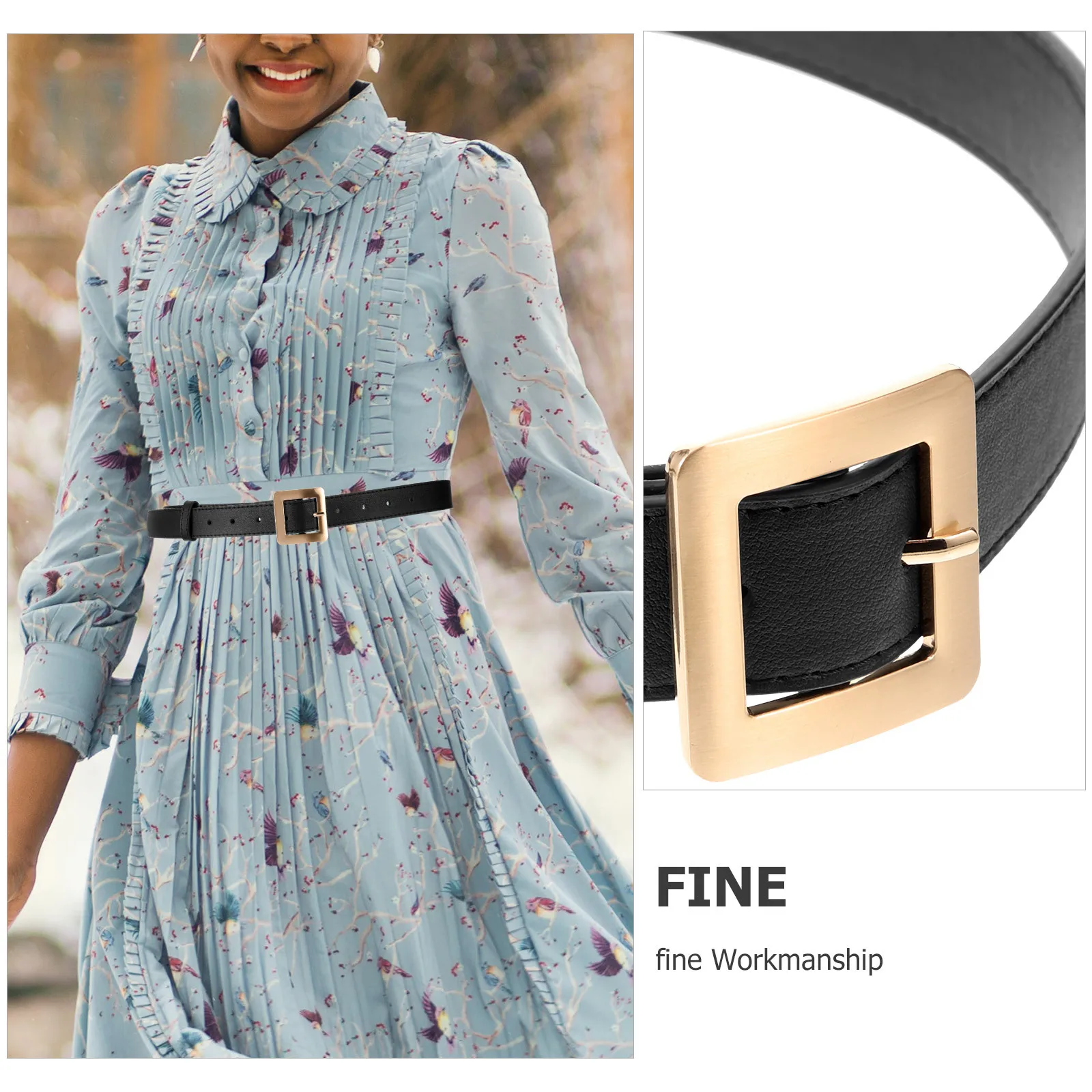 

1Pcs Ladies Belt Retro Golden D-Shaped PU Wide Waistband Dress Pants Belt Fashion Gift Accessory