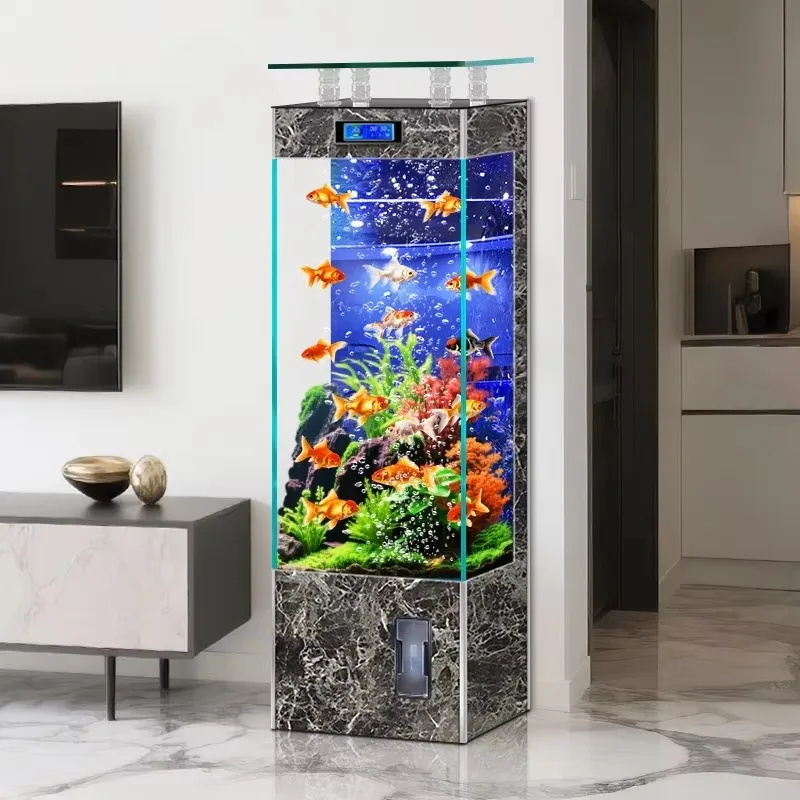 2026 New Large Clear Glass Ecological Floor Standing Integrated Fish Tank With Filter System For Home Office Living Room Decor