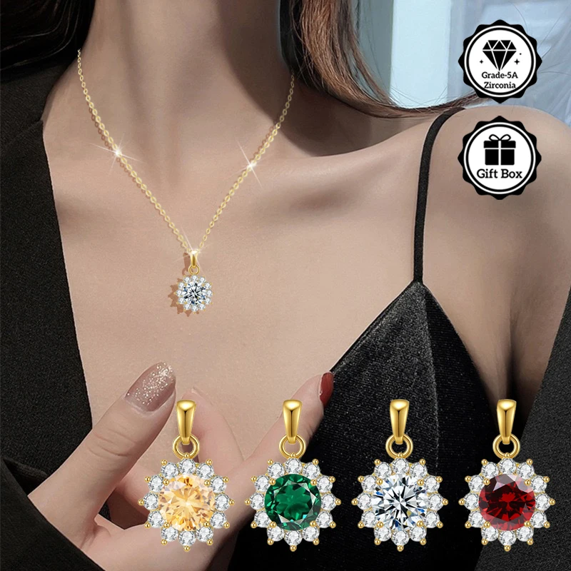 2-Karat-Zirkonia-Halskette für Frauen, Schmuck für Frauen, hypoallergene Halskette, böhmisches Weihnachtsgeschenk für sie, mit Geschenkbox