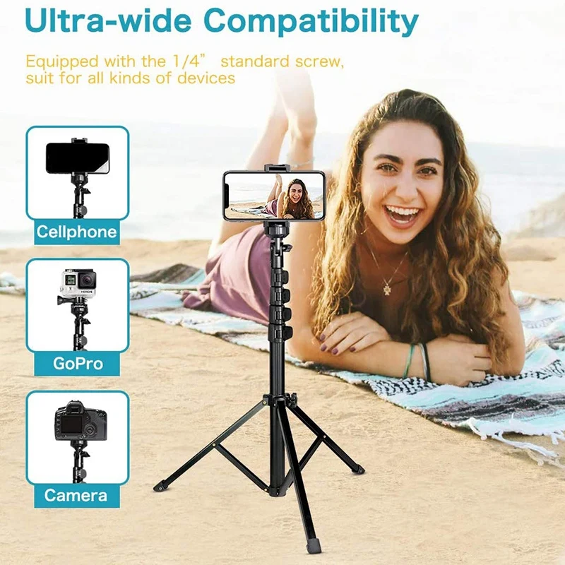 Selfie Stick Tripod Camera & Mobile Phone Tripod Stand With Bluetooth Remote Control And Universal Tripod Head Holder