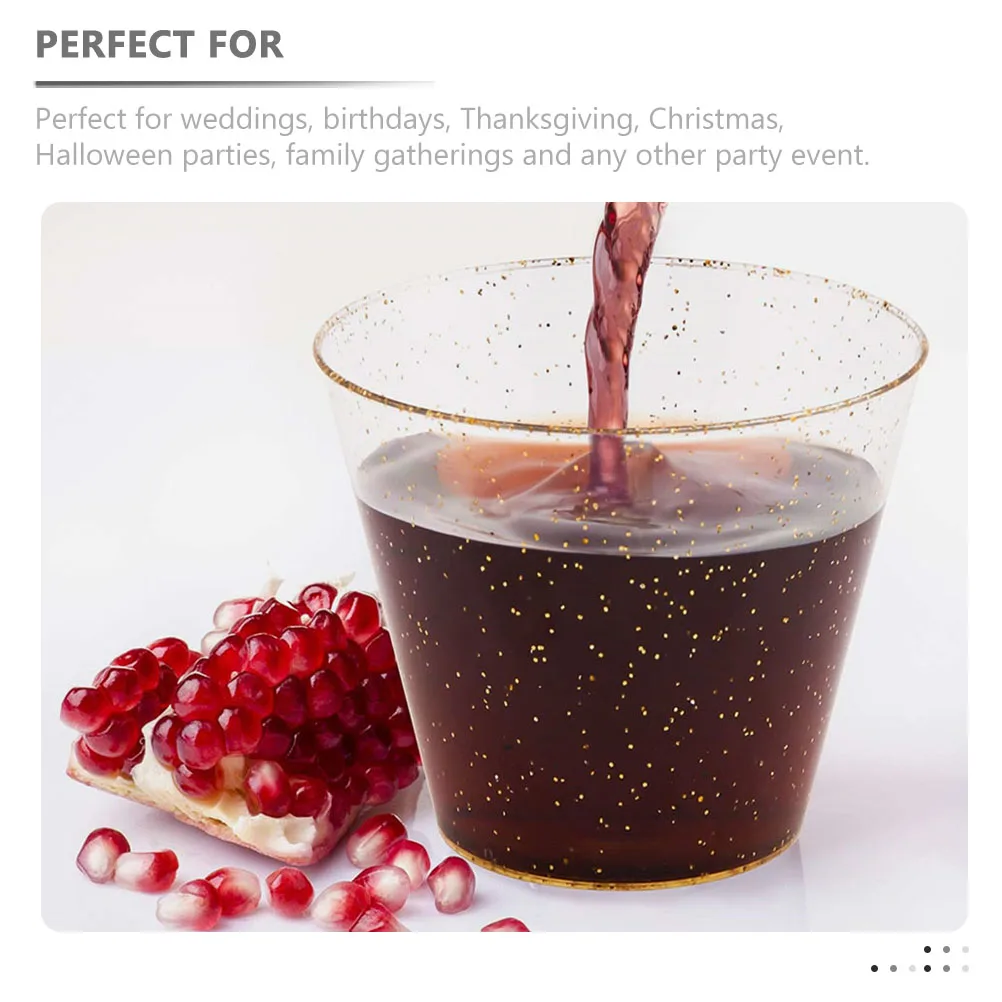 

25pcs Dessert Cup 9oz Golden Transparent Party Glass Water Cup Milk Mousse Ice Cream Disposable Cocktail Cups Storage