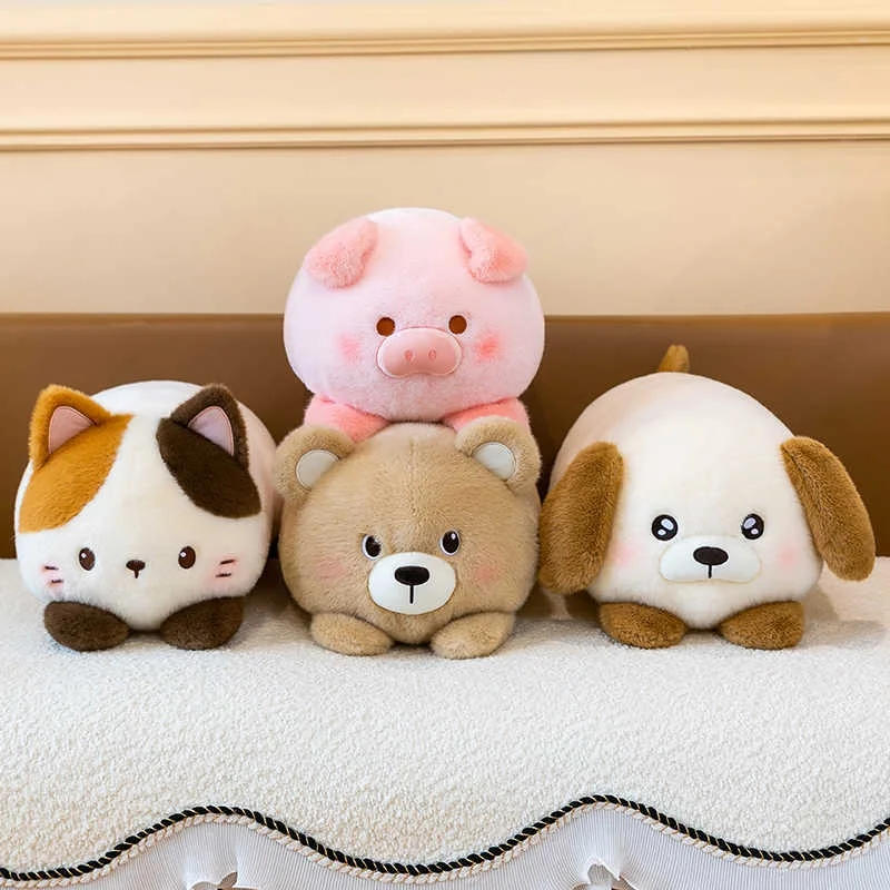 Round Chubby Long Animal Plush Pillow Curly Bolster Cushion Sofa Cushion Stuffed Comfort Doll Cute Practical Home Decor Ornament