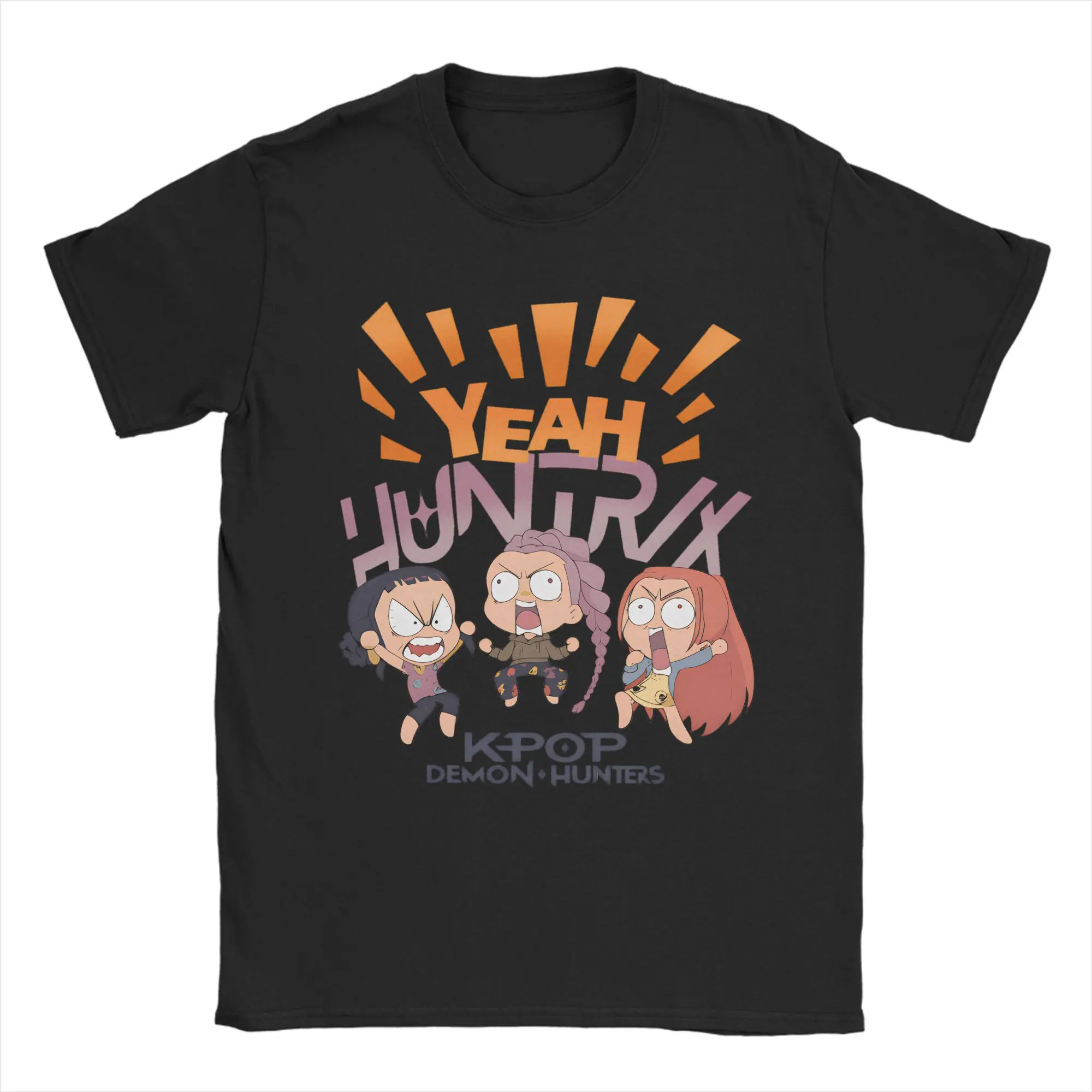 

Kpop Demon Hunters Huntrix Chibi T Shirt Man Y2K Casual 100% Cotton T-Shirts Summer O Neck Hip Hop Tee Shirt Plus Size Clothes