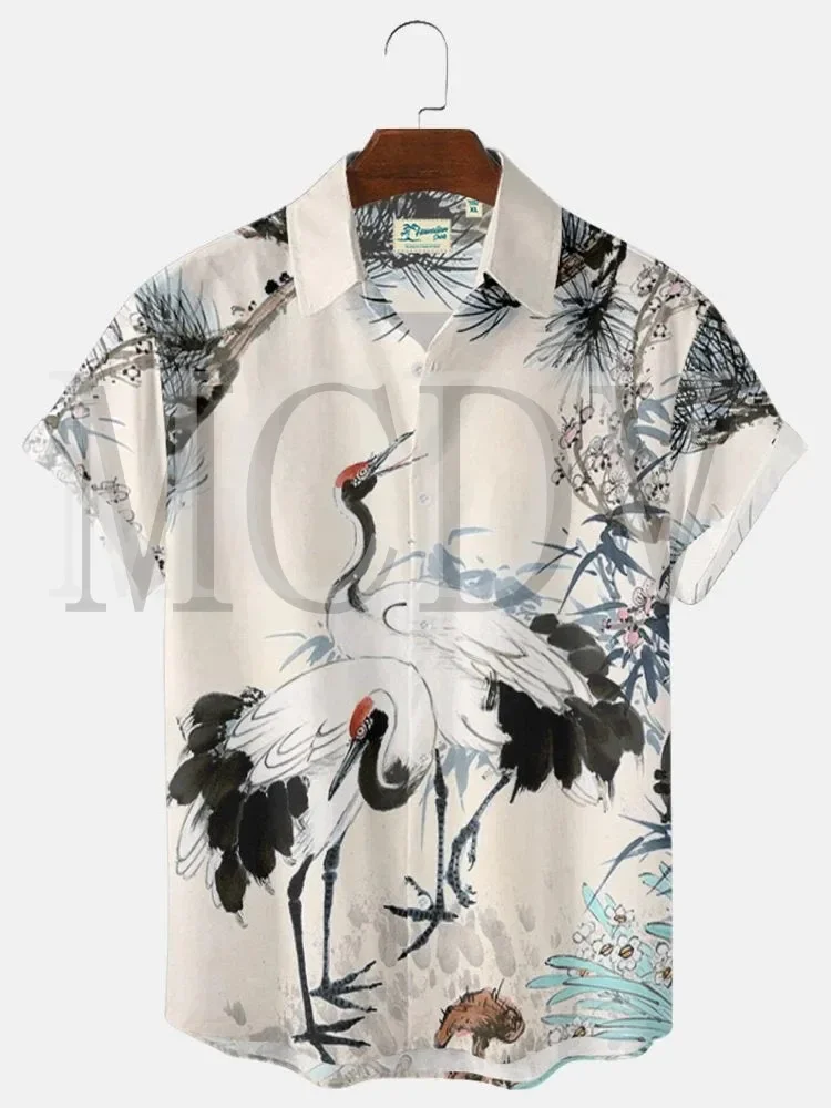 

Men's Vintage Hawaiian Shirts Chinoiserie Oriental Art Pattern Japanese Wrinkle Free Tops Women for Men shirts