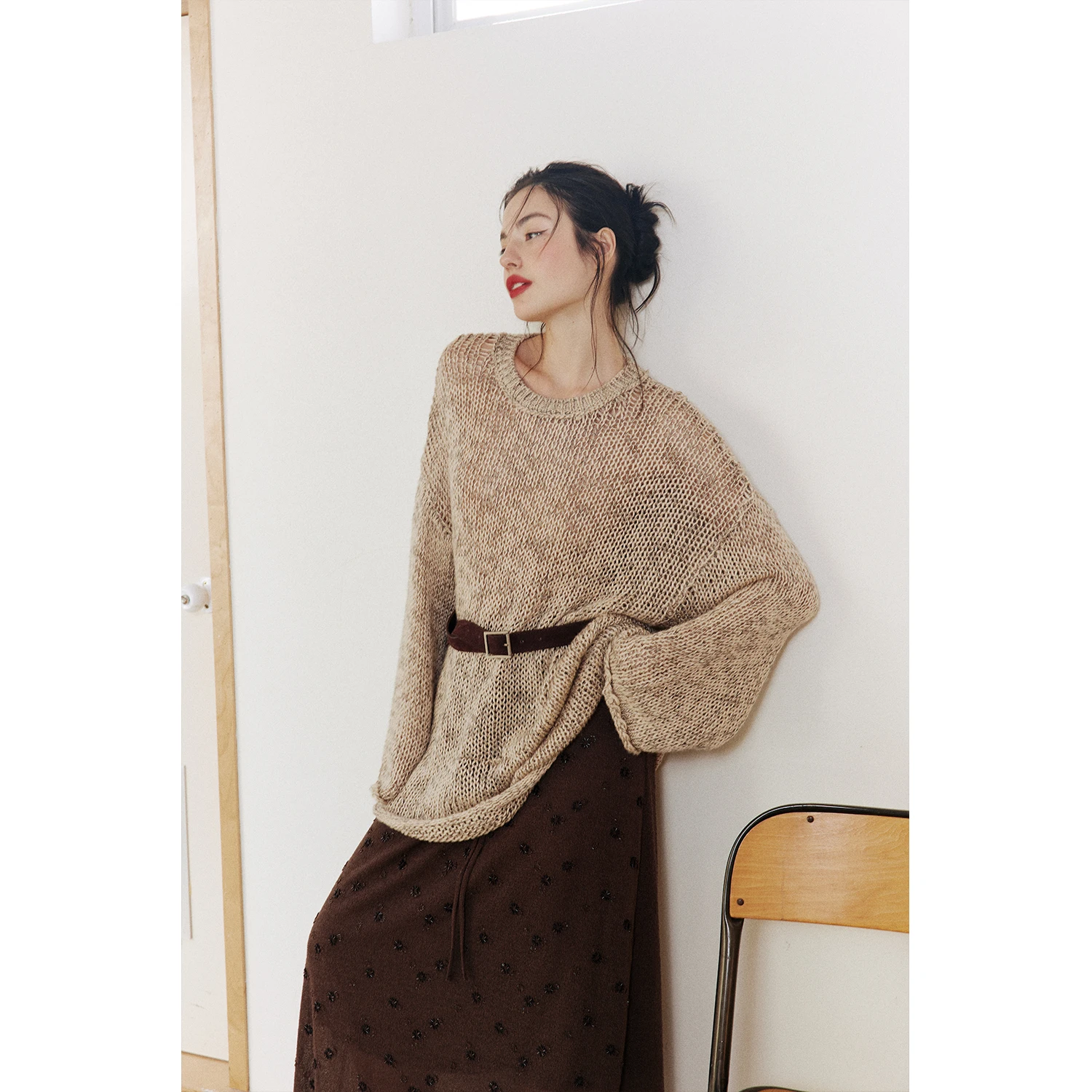 

Rosebanks Повседневный свободный крой круглый большой свитер из шелка, шелковой шерсти, винтажный вязаный тюль, мягкий удобный женский Fa...