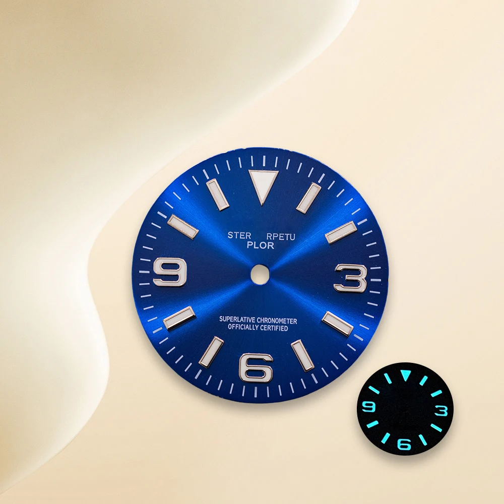 Cadran rayon de soleil NH35 avec Logo S, 28.5mm, 369, pour mouvement NH35/NH36/4R/7S, bleu glace, lumineux, accessoires de montre