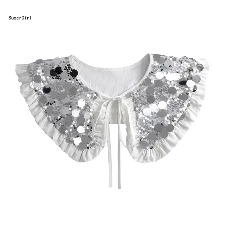 Sophisticated Women’s Mini Cape False Collar Shawl with Sequins for Evening Wear J78E