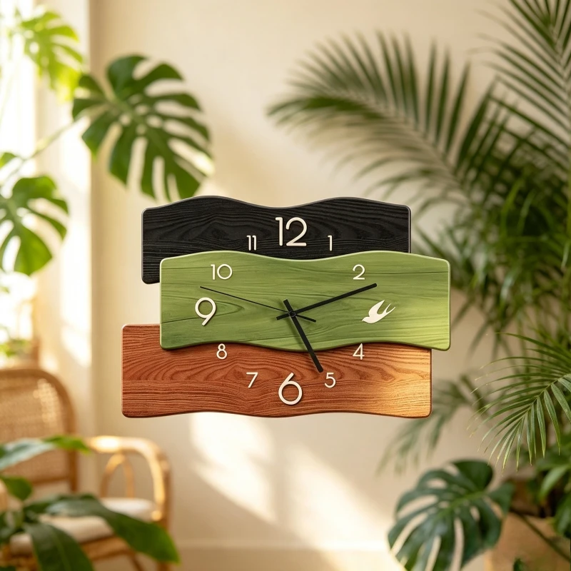 Japanese Retro Wood Grain Wall Clock Creative Decorative Table Clock Silent Sweep Quartz Watch Home Living Room Decor Ornaments