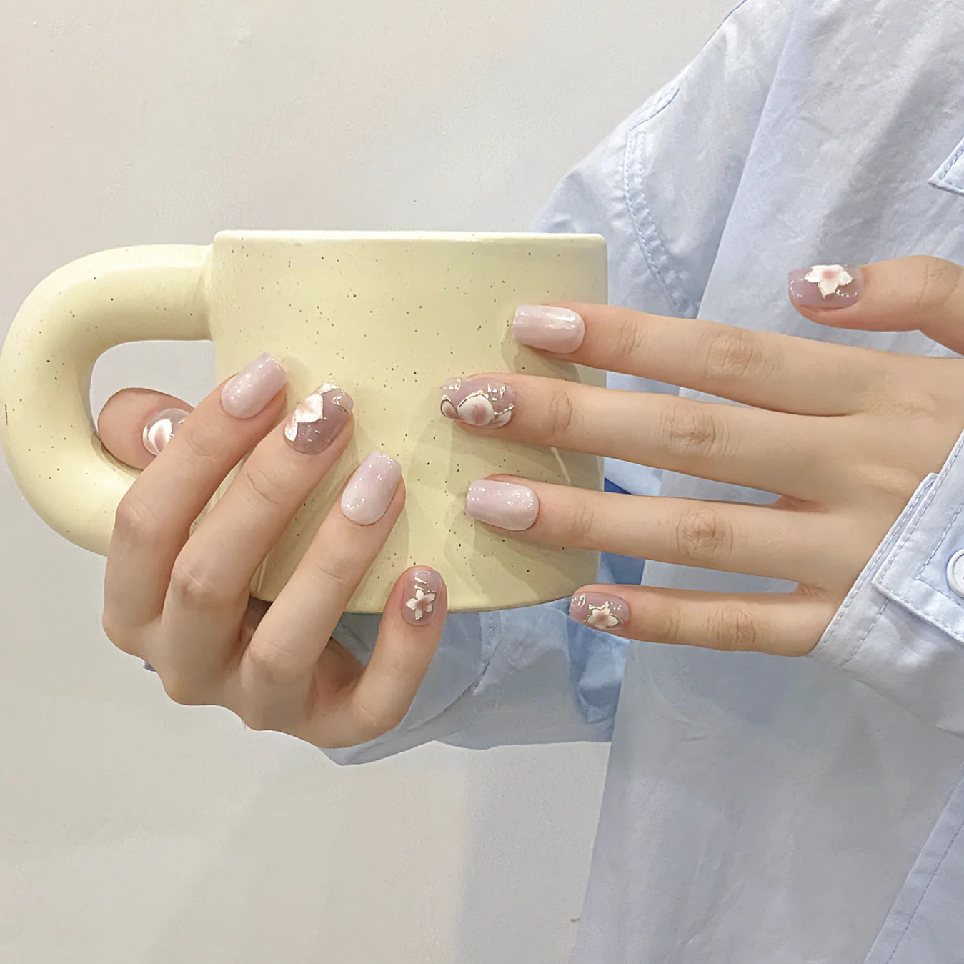 Uñas postizas para mujer y novia, manicura elegante, hecha a mano, color púrpura degradado, 10 piezas