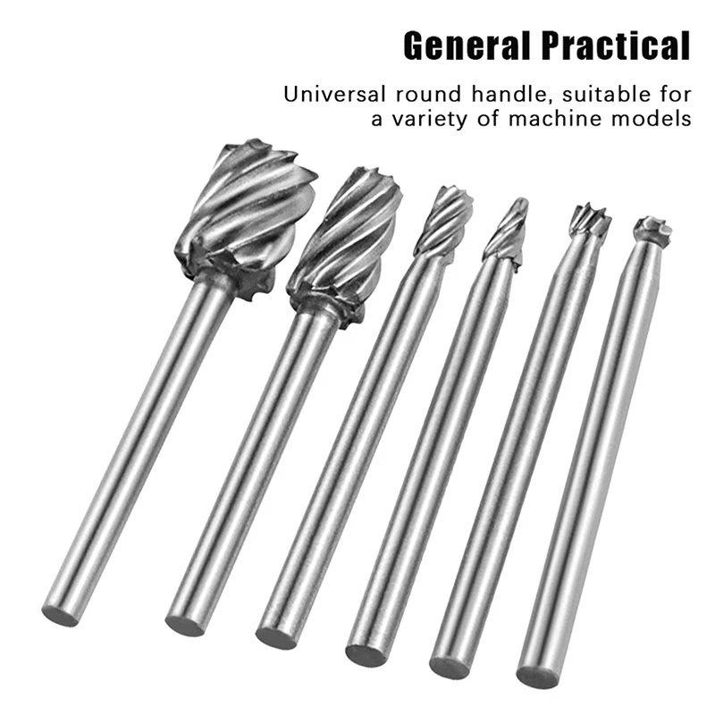 6pc 高速度鋼木工小型ロータリーファイル研削ヘッド DIY 大工研磨とトリミング電動ツールセット