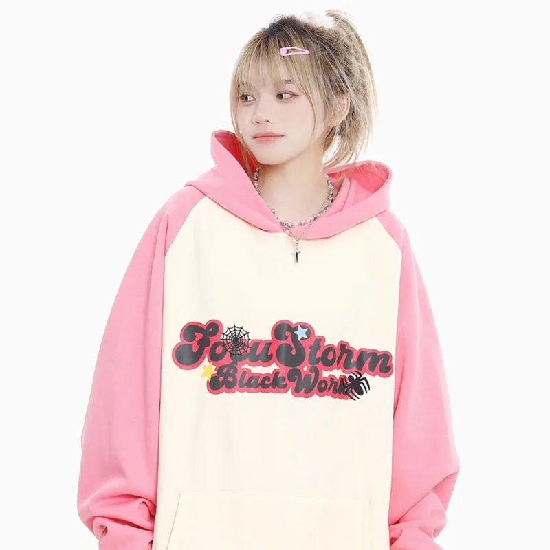 New Spider Sanrio Hello Kitty Print Hooded Women Pullovers Autumn Winter Sweatshirt Dopamine Kawaii Long Sleeve Tops Y2k Clothes