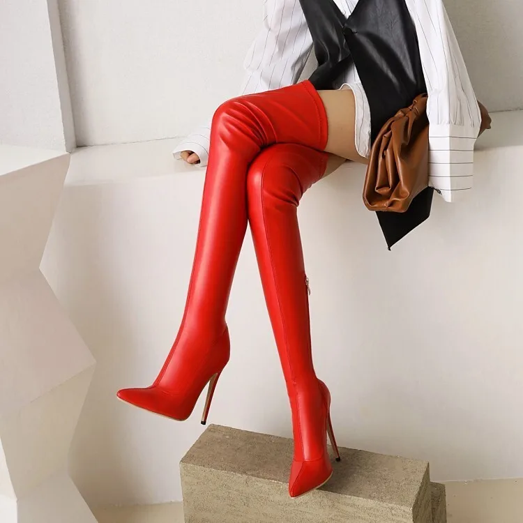 Size 46 Sexy High Heels Black Over The Knee Boots For Women With Side Zip 2024 New Winter Thigh High Boots Female Shoes