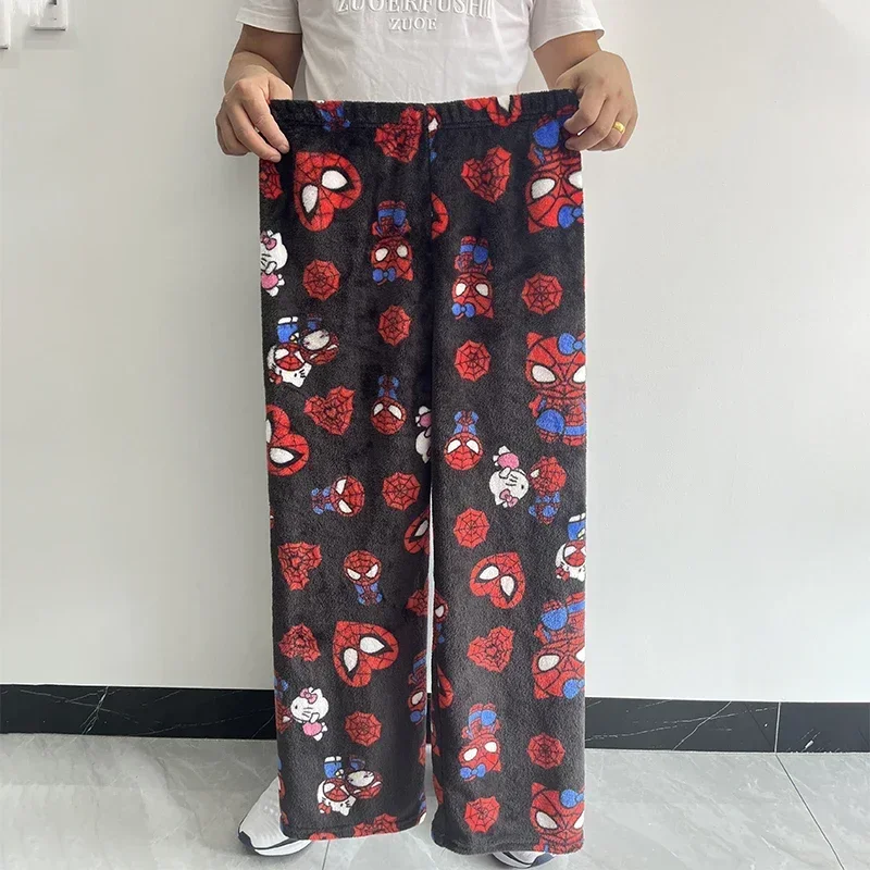 Cartoon Hello Kitty Spider-man Flannel Loose Ladies Pajama Pants Pyjama Trousers Women Men Sleep Bottoms Lounge Wear Girl Sleep