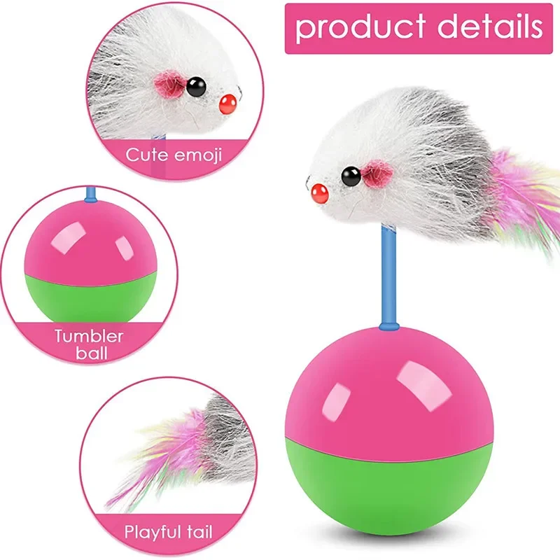 Interaktiver Katzenspielball mit Maus, kein Wippball, Spaß beim Necken von Katzen und Hunden, Selbstspielzeug, Haustierbedarf, Set mit Katzenspielzeugen zum Necken – Detail 4