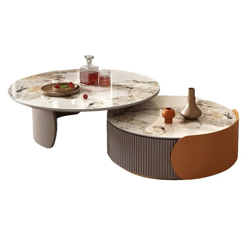 

round coffee table living room home modern simple small apartment light luxury TV cabinet minimalist combination retractable