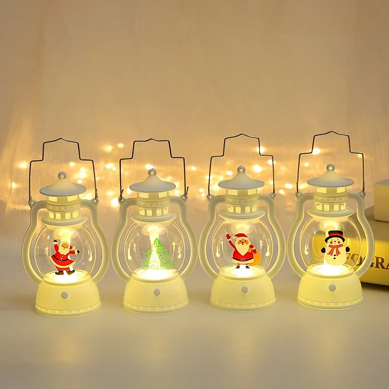 Christmas Small Night Light Portable Battery Powered Hanging Lanterns Festive Party Christmas Ornaments Santa Claus Decor LED