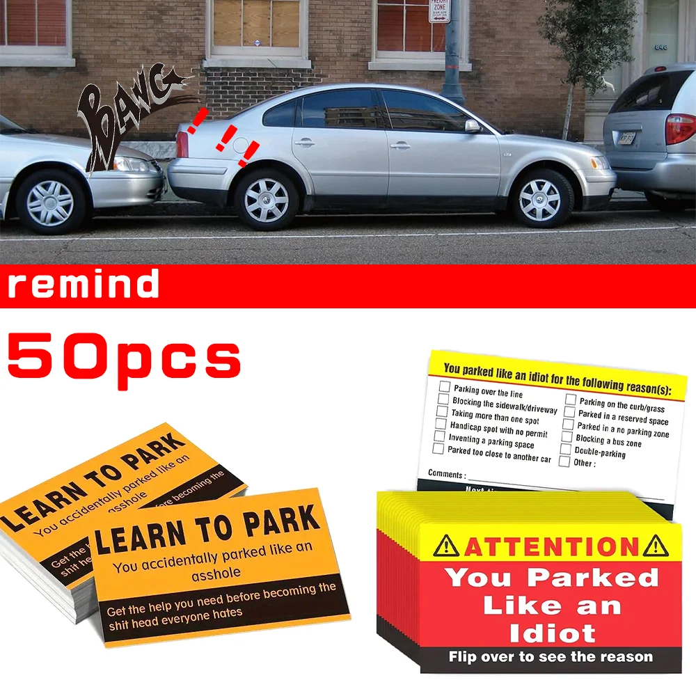 50Pcs Bad Parking Cards You Parked Like An Idiot Funny Cardboard Parking Violation Cards With Multi Violation Reasons