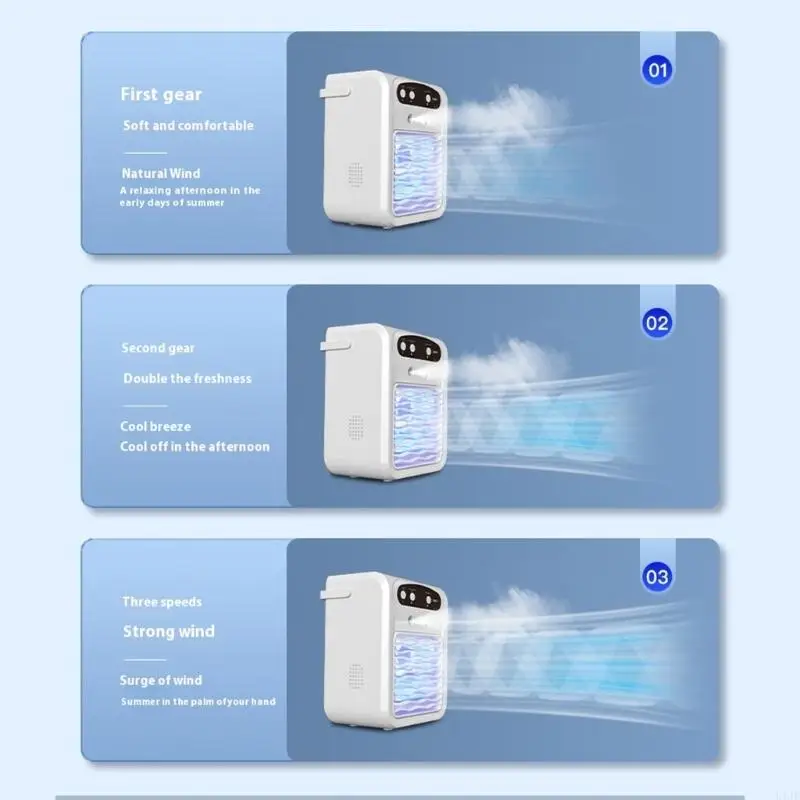 U1JE 휴대용 데스크톱 공기 냉각 팬 3 스피드 설정 냉각 팬 기숙사 연구 사무실 책상을위한 충전식 팬