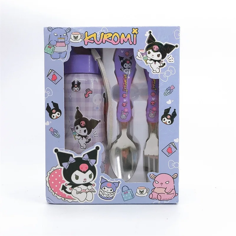 Kawaii Anime Cinnamoroll Sanrio My Melody Portable Children Spoons Forks Cute Cartoon Kuromi Kettles Tableware Set Kids Rewards