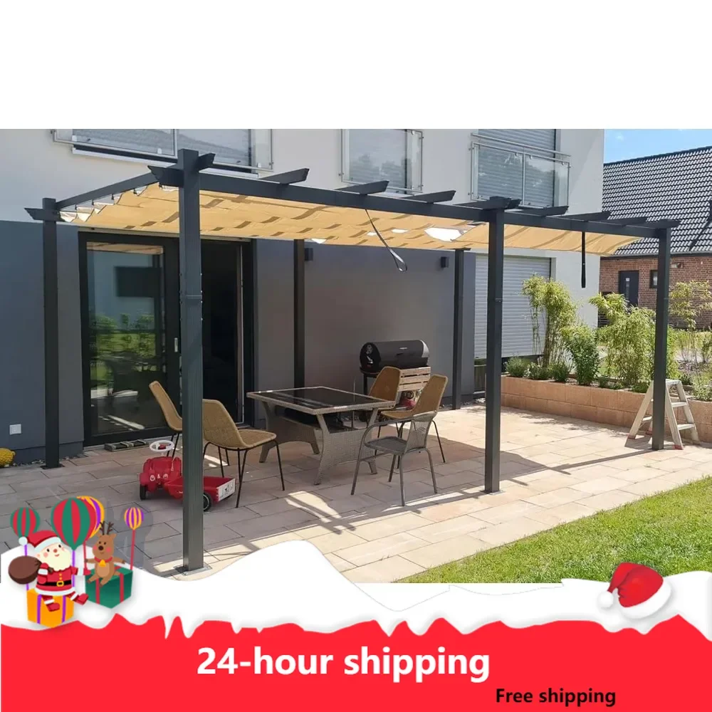 12' X 18' Outdoor Retractable Aluminum Pergola with Sun Shade Canopy Patio Metal Porch Garden Pavilion Grill Gazebo