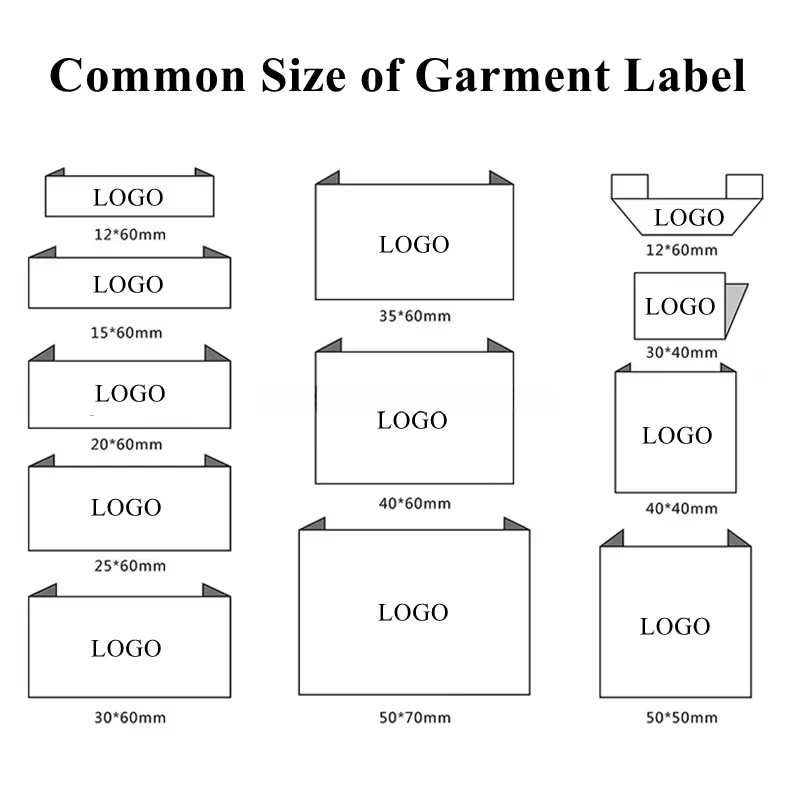 50 قطعة من ملصقات الملابس الساتان المخصصة - علامة محتوى الرعاية، 100% بوليستر، أسود/أبيض، مقاسات متعددة، ملصق قماش الخياطة OEM
