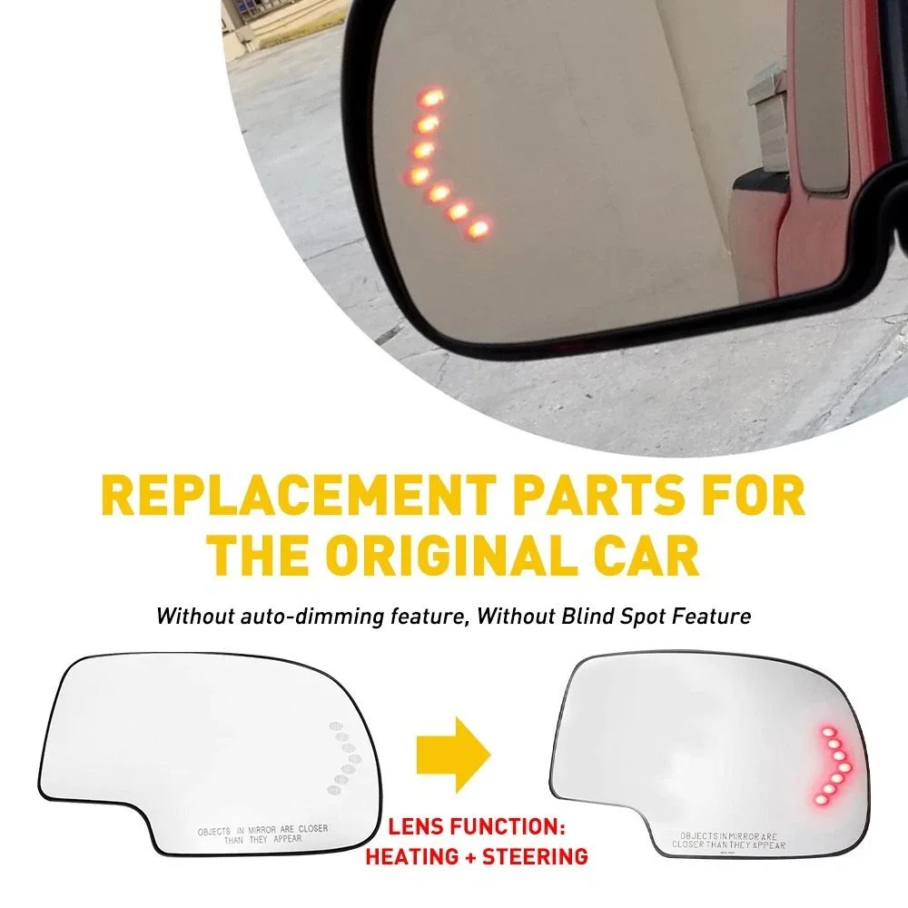 Blind Spot Heated Rear View Mirror Glass 88944391 88944392 Compatible with Chevy GMC 2003‑2007 Side Mirror Replacement Lens