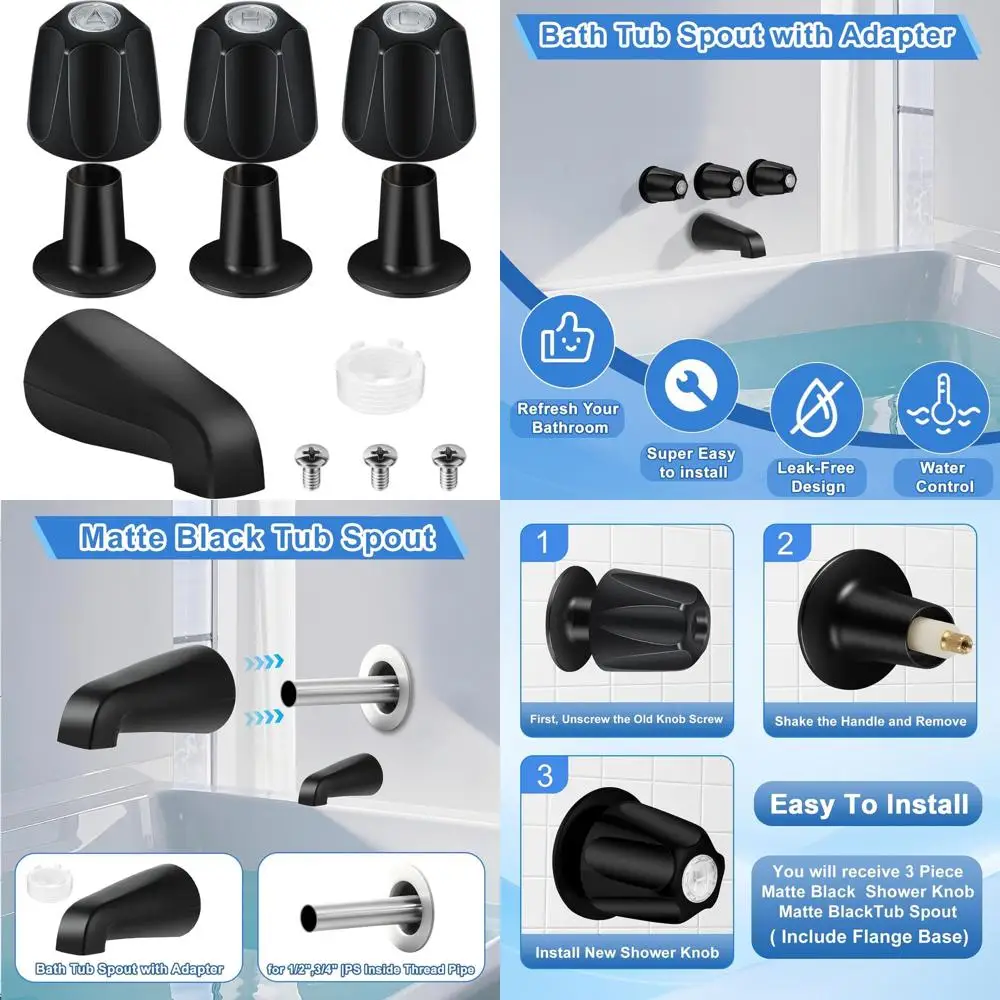 

Black Matte Shower Trim Kit with 3 Knobs for Price Pfister Verve Tub/Shower, 1/2 Male Thread, 3/4 IPS Thread