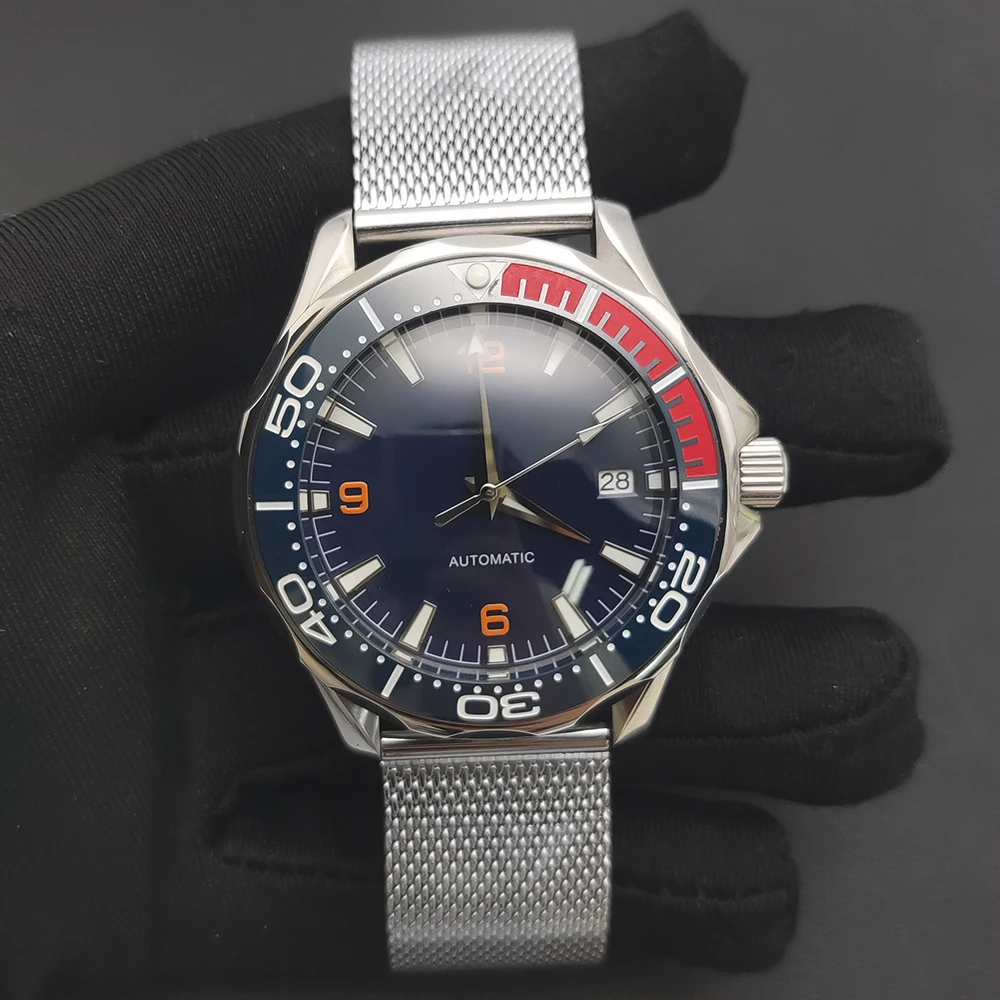 41mm Men's Wristwatch Braided Stainless Steel Strip Ceramic Ring NH35 Automatic Mechanical Calendar Display Luminous Waterproof