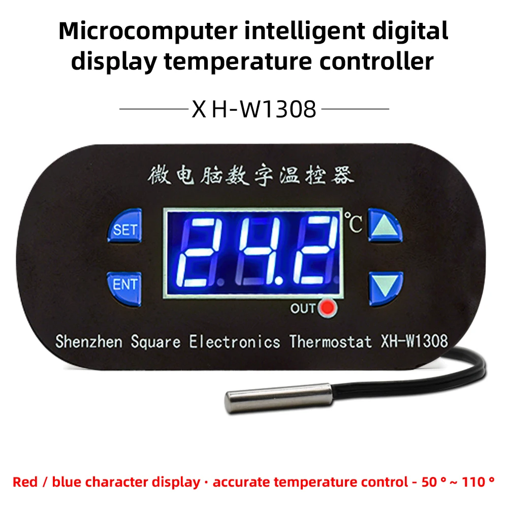 Microcomputer Digital Thermostat Temperature Controller DK-W1308 W1308 LED Display NTC Thermistor Sensor Probe AC 110/220V DC12V