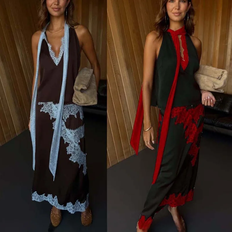 

Сексуальное облегающее платье с глубоким V-образным вырезом, кружевными вставками, асимметричное, без рукавов, с эффектом пэчворк, повседневное, со средней талией, из полиэстера.