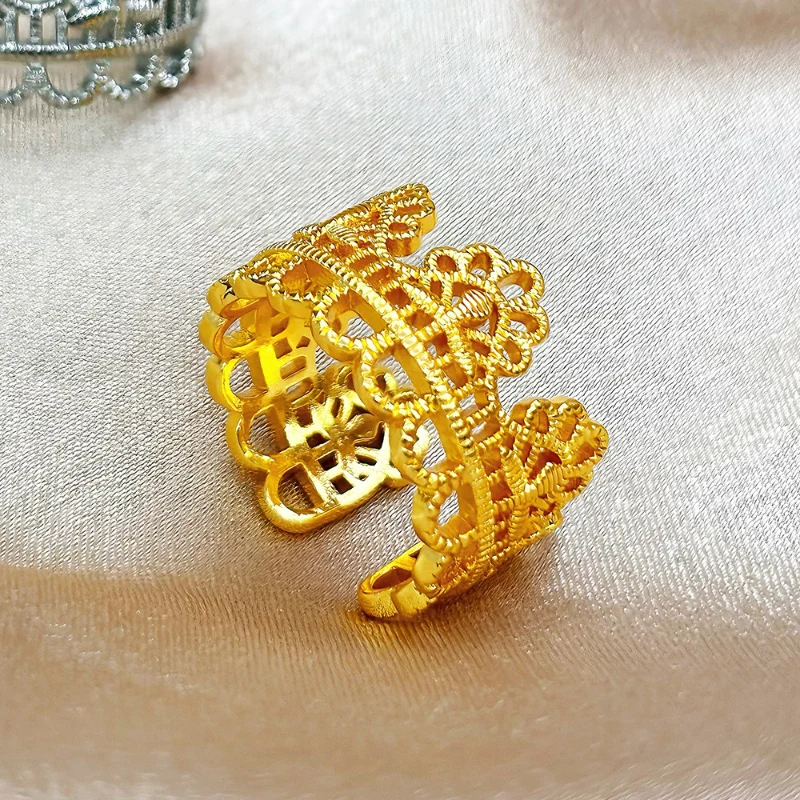 Dream Love Flower Ring Gorgeous Romantic Lace Rings Fashion Light Luxury Handmade Brushed Crown Women's Finger Jewelry KOFSAC