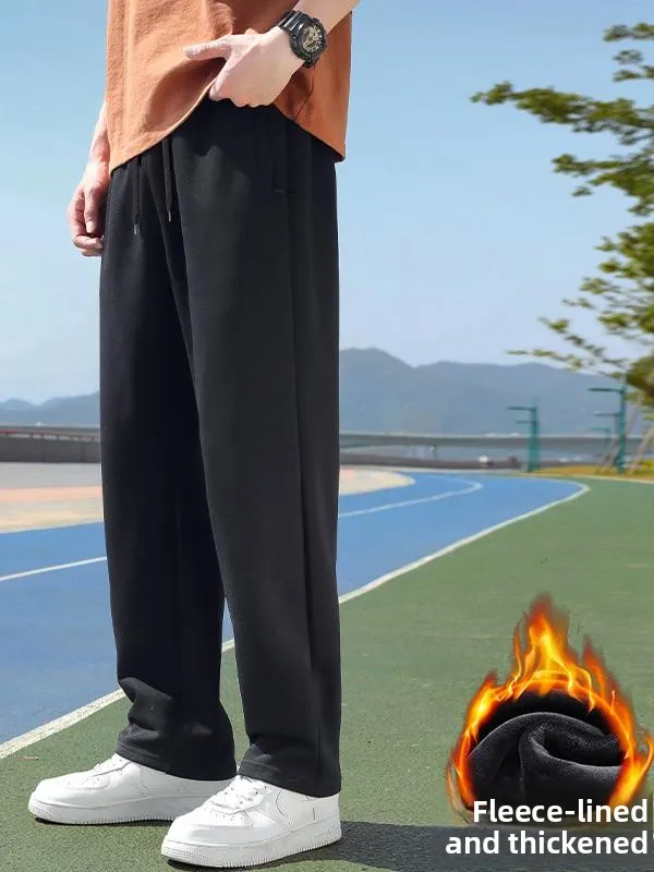 

Мужские спортивные брюки из чистого хлопка с подкладкой из флиса, большие размеры, прямой крой, для весны, осени и зимы, повседневные, модные, для города