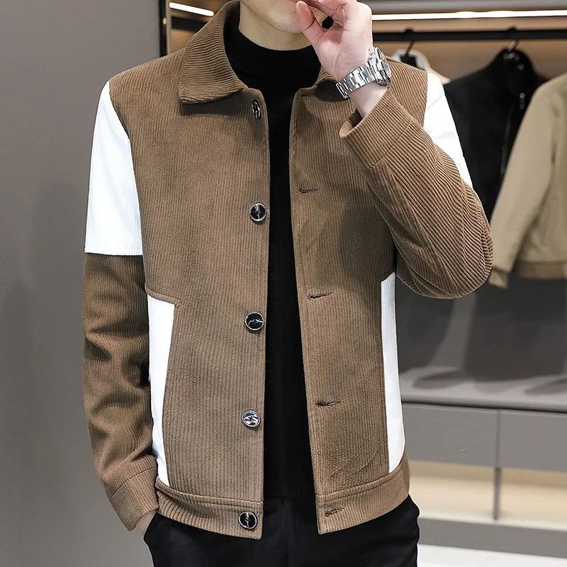 

Men's spring and autumn boutique fashion handsome trend casual everything simple gold Canon cashmere matching color jacket