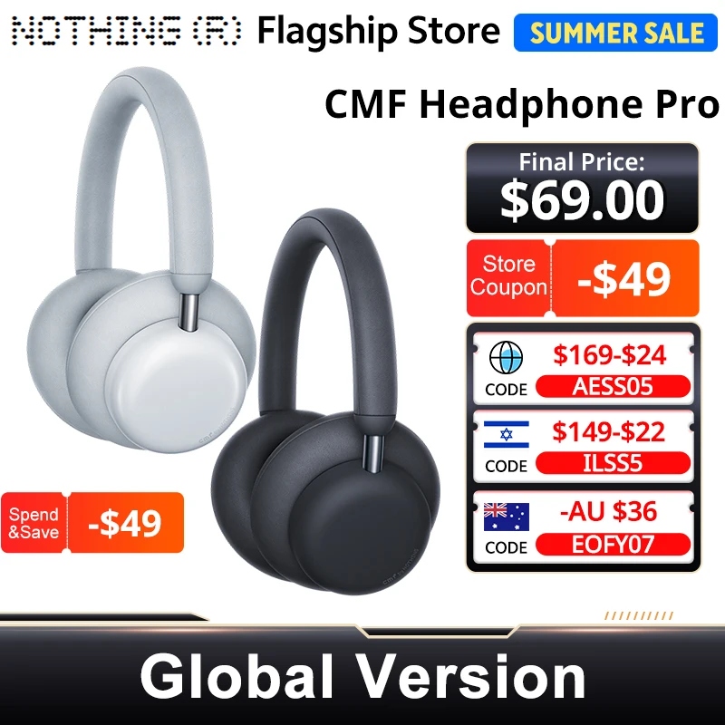 Audífonos Inalámbricos CMF Headphone Pro Versión Global, hasta 100 Horas de Duración de Batería, Cancelación de Ruido ANC con Bloqueo de hasta 99% del Ruido, Bluetooth 5.4