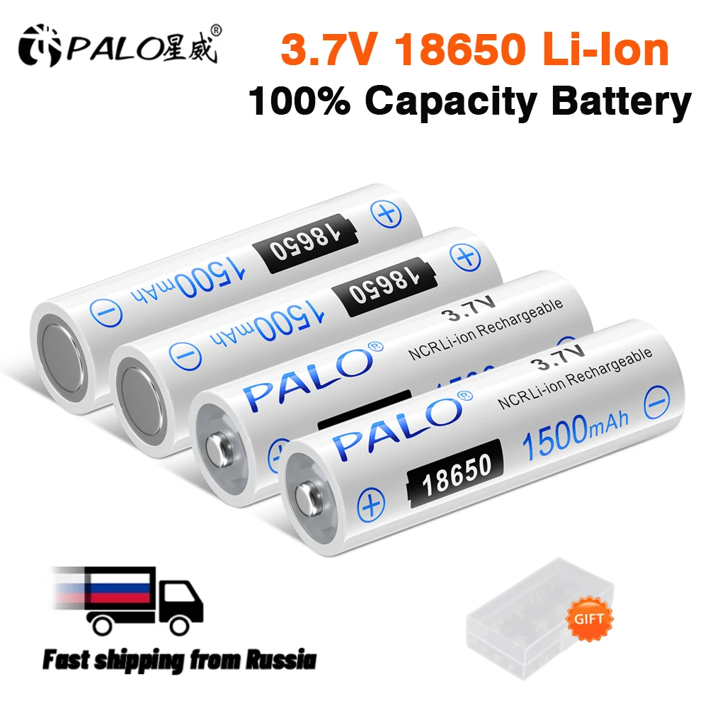 PALO 100% Capacity 18650 Battery 3.7V NCR18650 Lithium Li-ion Rechargeable Pointed Head Battery battery 18650 For Flashlight