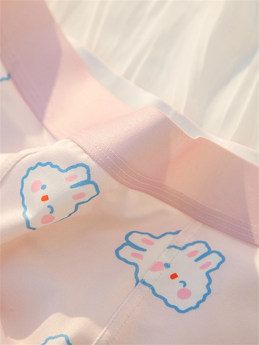 Japanese Cute Student Style Boy Underwear Solid Color Printing Cartoon Color Anime Rabbit Soft Man Teenagers Boxers Panties