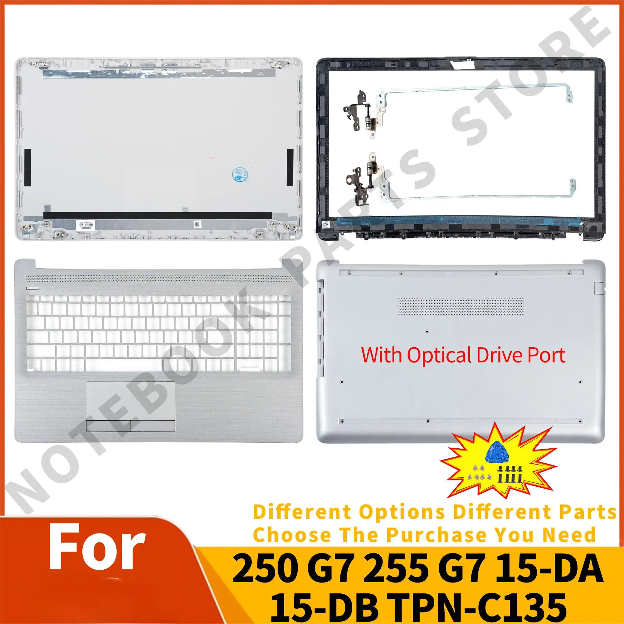 

New For 250 G7 255 G7 15-DA 15-DB TPN-C135 TPN-C136 Laptop LCD Back Cover/Bezel/Hinges/Palmrest/Bottom Case Replacement Silver