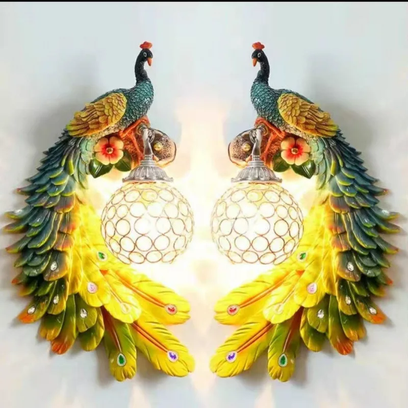 

Bedroom bedside lamp, living room background wall lamp, aisle European retro peacock modeling lamp
