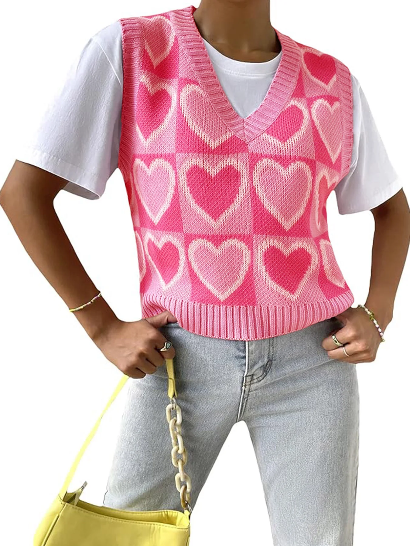 Sweater v-neck vest vest vest love pattern Valentine\'s Day spring summer fall