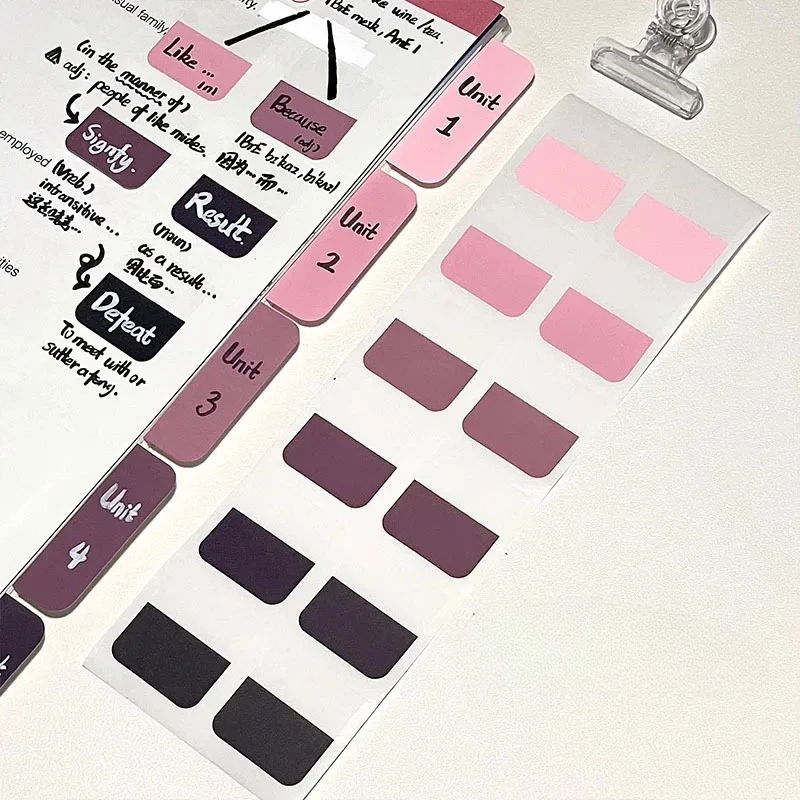 Y2K Pink Black Gradient Color Index Stickers Cute Girl Writable Notebook Planner Page Mark Sticker Sticky Note Kawaii Stationery