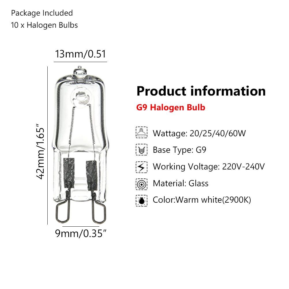 10 sztuk G9 Eco żarówki halogenowe G 9 220V 20W / 25W / 40W / 60W kapsułka żarówki ledowe włożone koraliki kryształowa żarówka