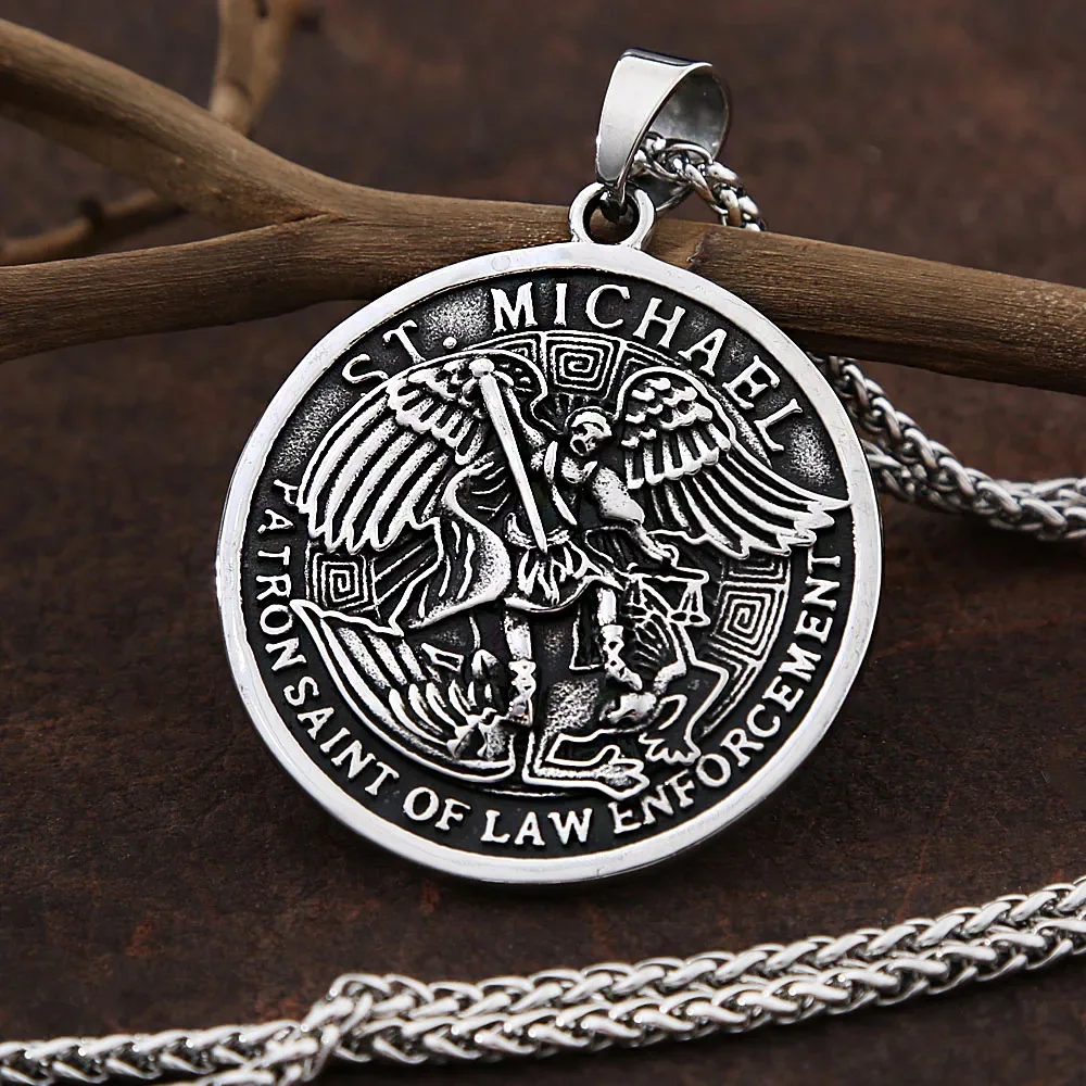 الفولاذ المقاوم للصدأ تميمة قلادة للرجال ، فاسق ، Vintage ، الملائكة ، مايكل ، والأزياء ، وحجم كبير ، والمجوهرات هدية ، انخفاض الشحن
