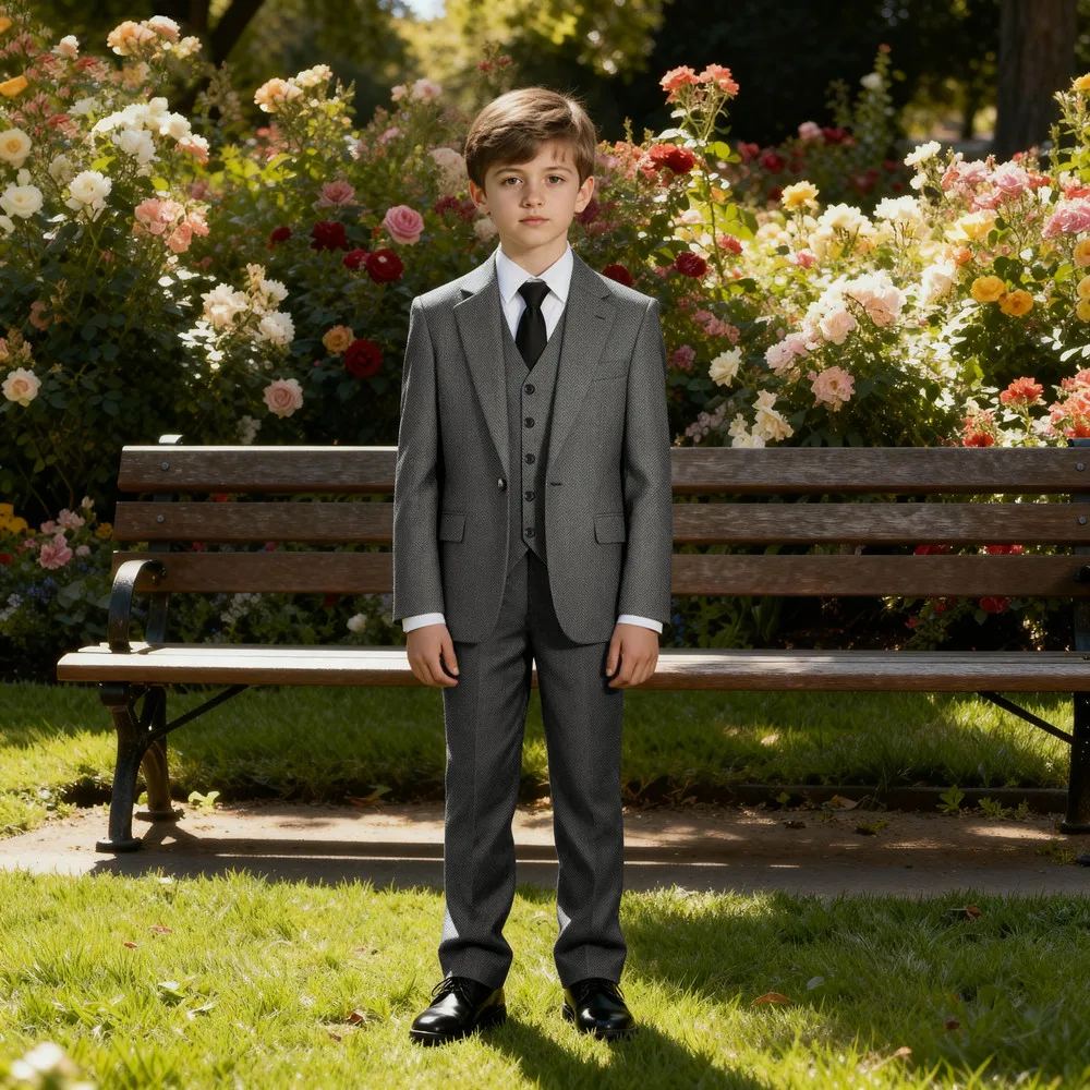 

Костюмы для мальчиков из трех предметов с узором «елочка» Slim Fit, однобортные твидовые костюмы для мальчиков на свадьбу (пиджак + жилет + брюки)