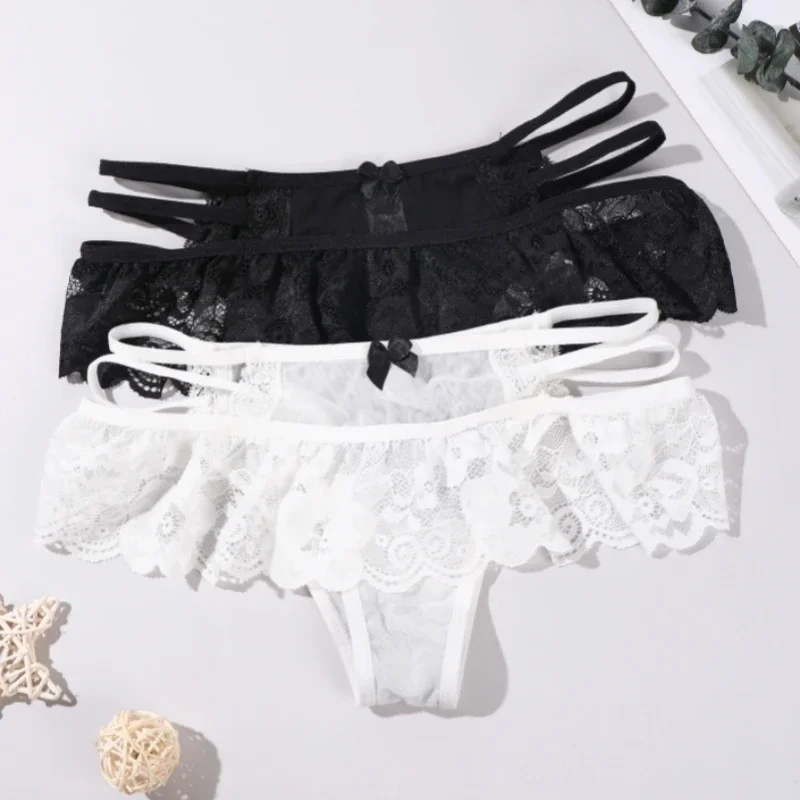 

3Pcs Sexy Lace Strap Thong G-string Low Waist Underwear for Women Seamless Panties Female Briefs Thin Intimates Lingerie